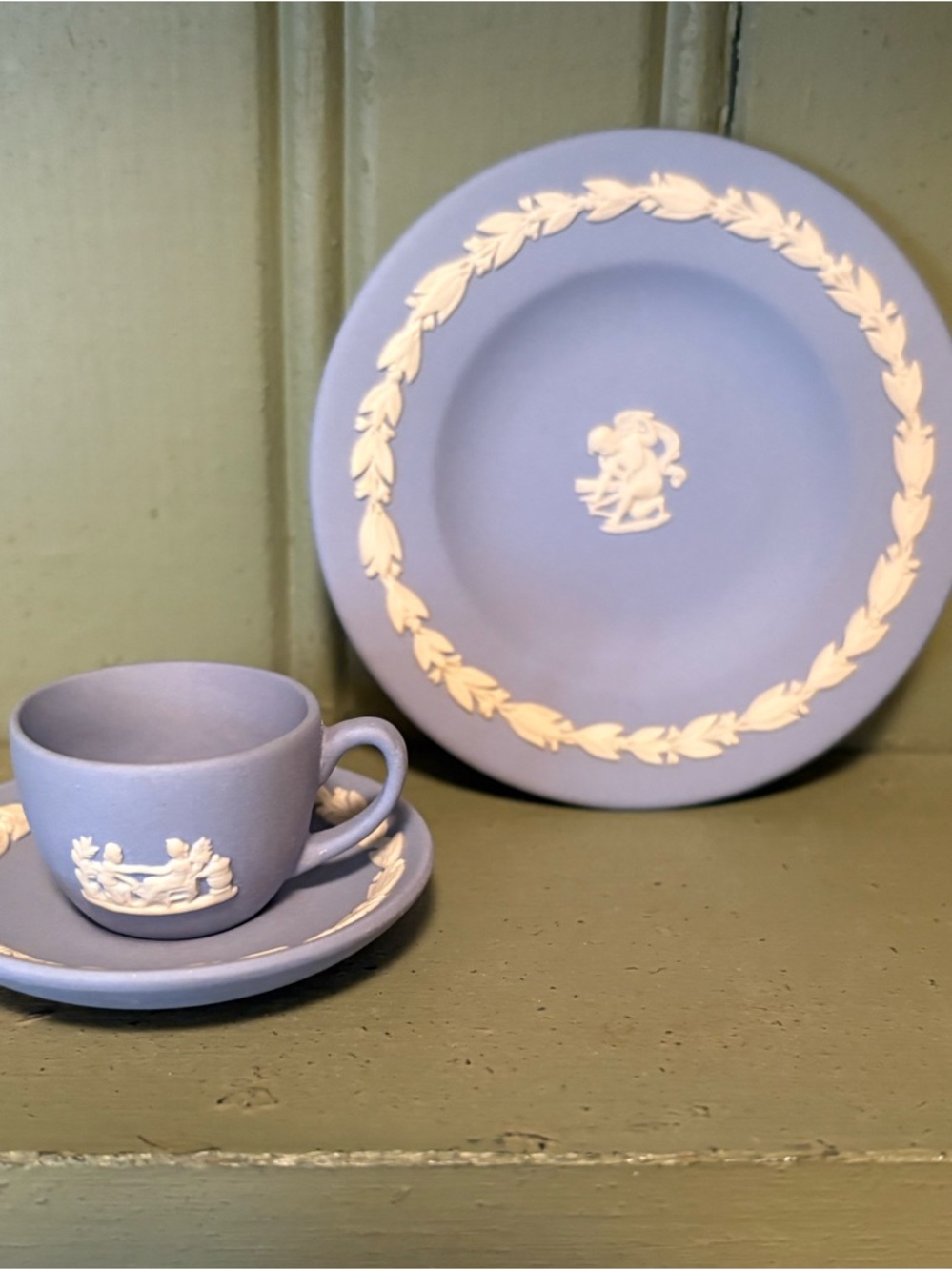 Miniature Wedgwood Blue Jasperware Tea Cup & Saucer and Plate